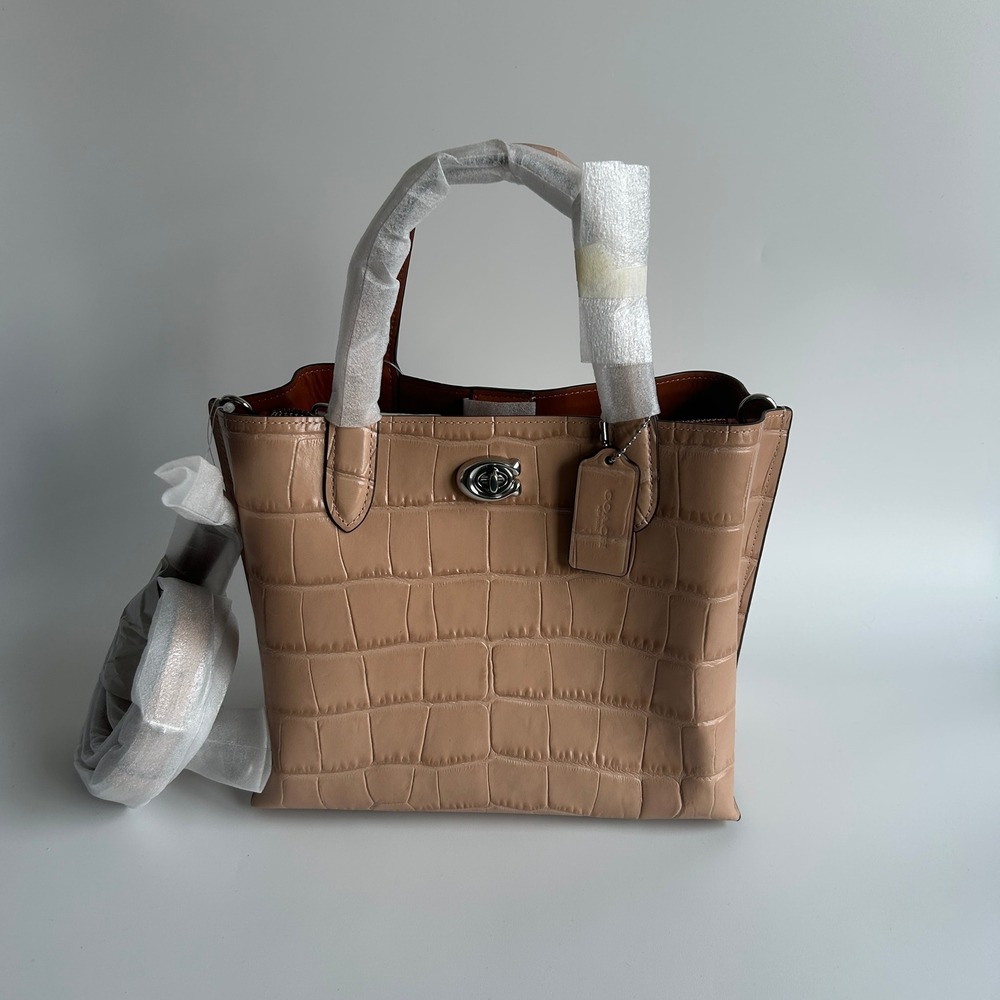 Coach Willow Tote 24 Buff Multi Embossed Croc Leather Handbag C8632 New